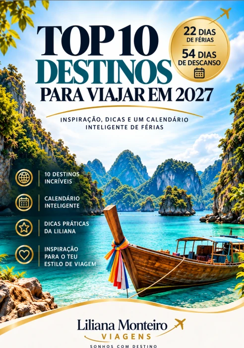 Capa do e-book gratuito Top 10 Destinos para Viajar em 2027 com calendário inteligente de férias